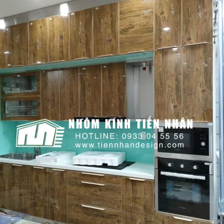 Tủ bếp nhôm kính giả vân gỗ