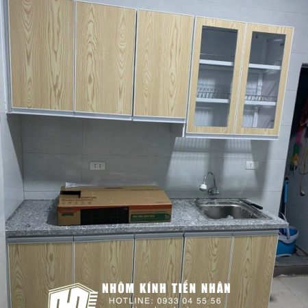 Tủ bếp nhôm kính giả vân gỗ