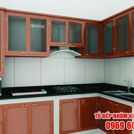 tủ bếp nhôm xingfa vân gỗ