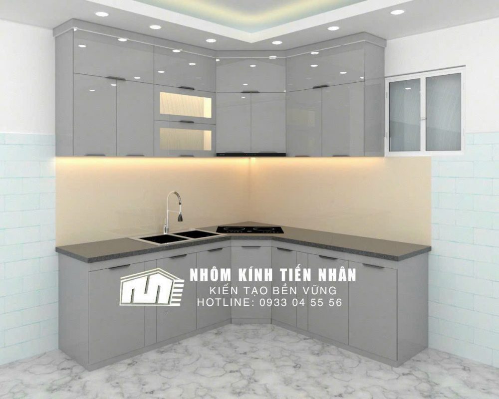 Mẫu tủ bếp nhôm cánh kính đẹp