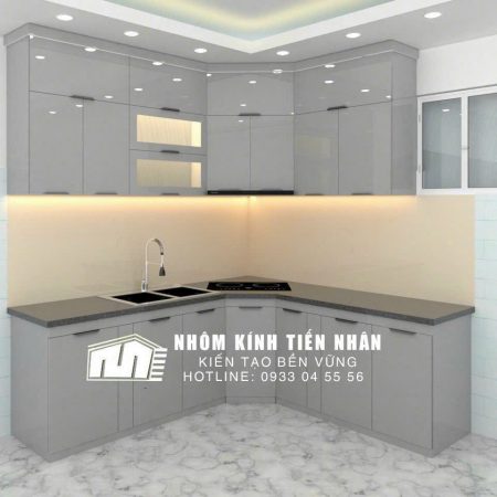 Mẫu tủ bếp nhôm cánh kính đẹp