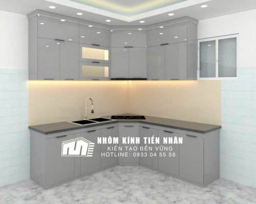 Mẫu tủ bếp nhôm cánh kính đẹp